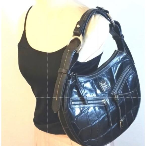 Dooney & Bourke Handbags - Y2K Rare Dooney & Bourke Moon Round Baguette Purse Black Leather Croc Embossed